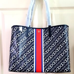 Tory Burch Gemini Blue-Multi Link Stripe Tote
